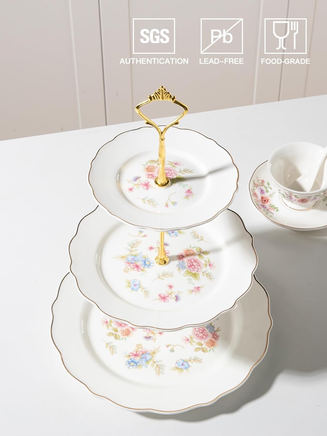Sweejar 3 Tier Ceramic Cake Stand Wedding, Dessert Cupcake Stand for Tea Party Serving Platter (White)