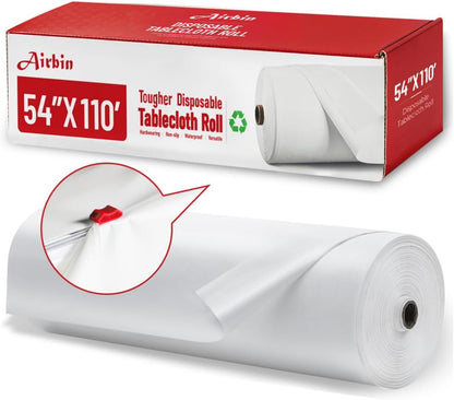 Plastic Table Cloth, 310 Ft X 54 in Disposable Tablecloth White Plastic Tablecloth with Any Cut Sliding Cutters Premium Table Cover Roll for Picnics, Parties, Birthdays, Weddings