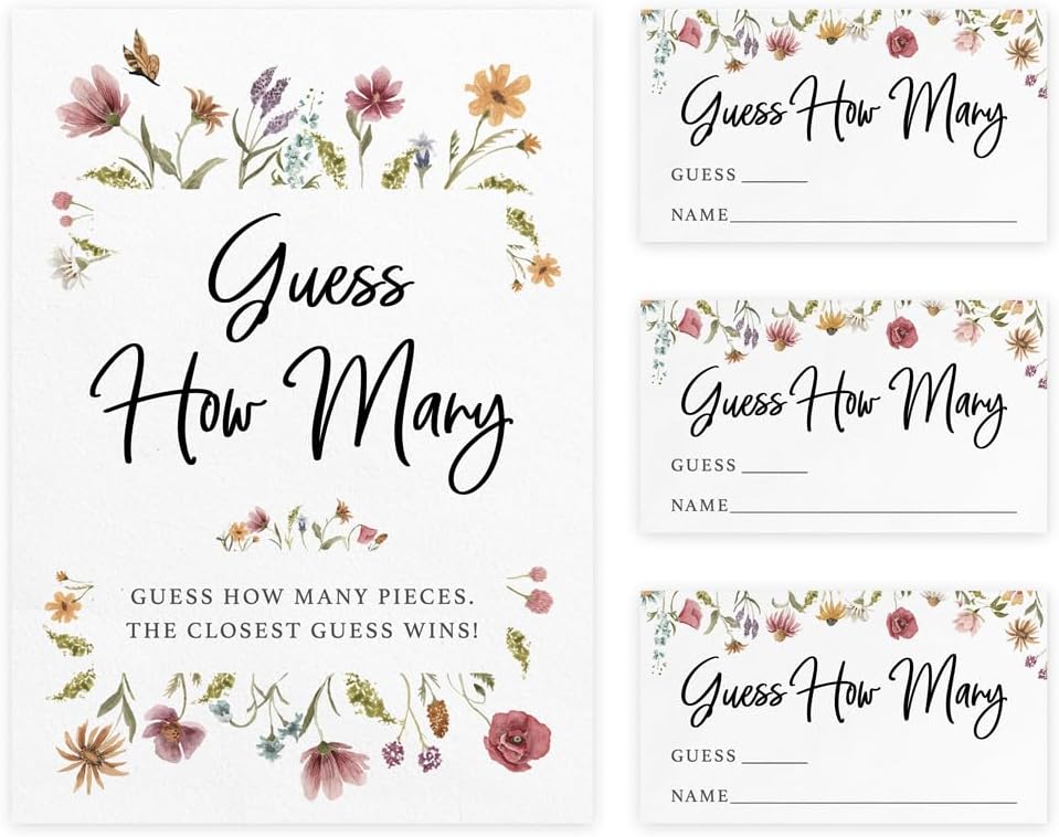 Printed Party Baby Shower Games for Girl – 4 Games and Activities for 30 Guests, Includes Bingo, Price is Right, Mommy or Daddy Trivia, and Storybook Title Guessing, Wildflower Baby in Bloom Design
