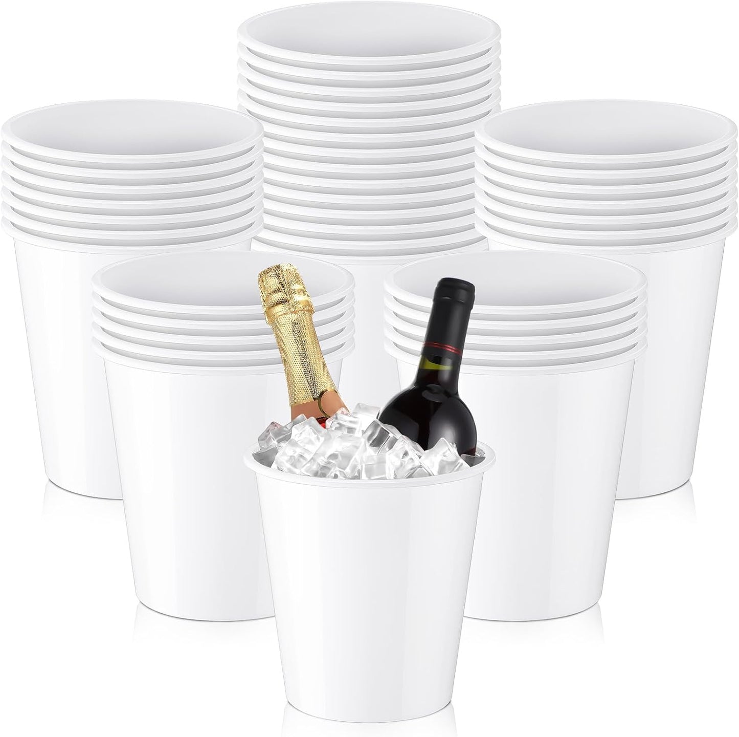 Layhit 48 Pcs Plastic Ice Buckets for Parties 3 Liters Wine Bucket Portable Ice Holder Disposable Wine Cooler for Party Wedding Party Beverages Champagne Soda and Beer(Black)