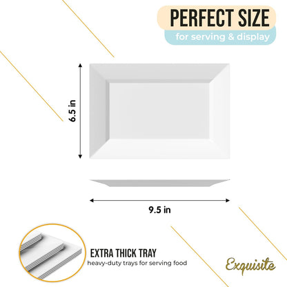 Exquisite Plastic Serving Trays for Party - 40 Pcs 9.5 Inch Clear Serving Platters, Plastic Trays for Food, Clear Tray, Food Tray Disposable Platters for Parties, Catering & Buffet