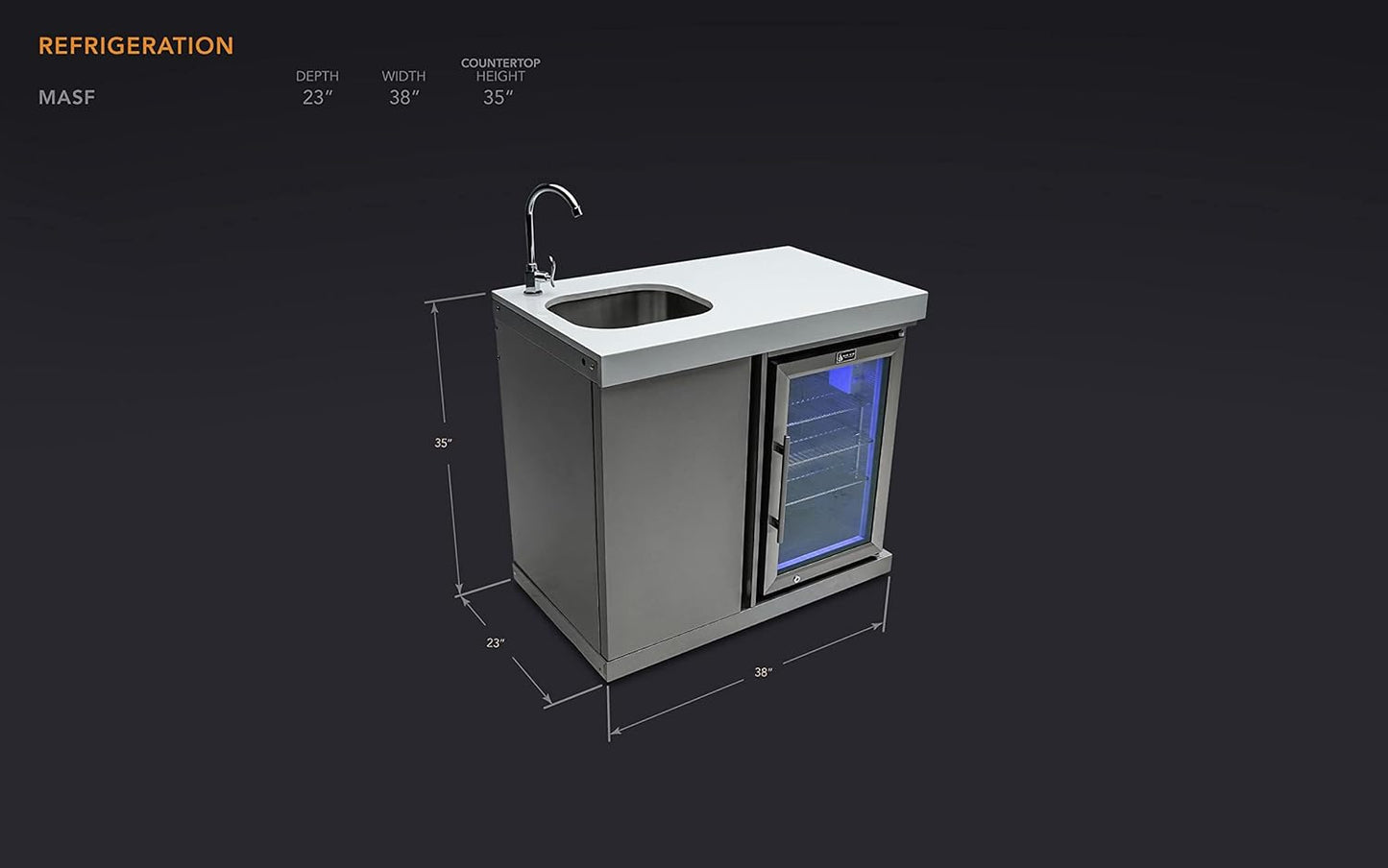 Mont Alpi Bar Series MA-BEVKEG Stainless Steel Outdoor Rated 3 Beer Tap Kegerator Keg Center Dispenser + Beverage Center with Compact Refrigerator + Granite Countertops