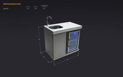 Mont Alpi Bar Series MA-BEVKEG Stainless Steel Outdoor Rated 3 Beer Tap Kegerator Keg Center Dispenser + Beverage Center with Compact Refrigerator + Granite Countertops