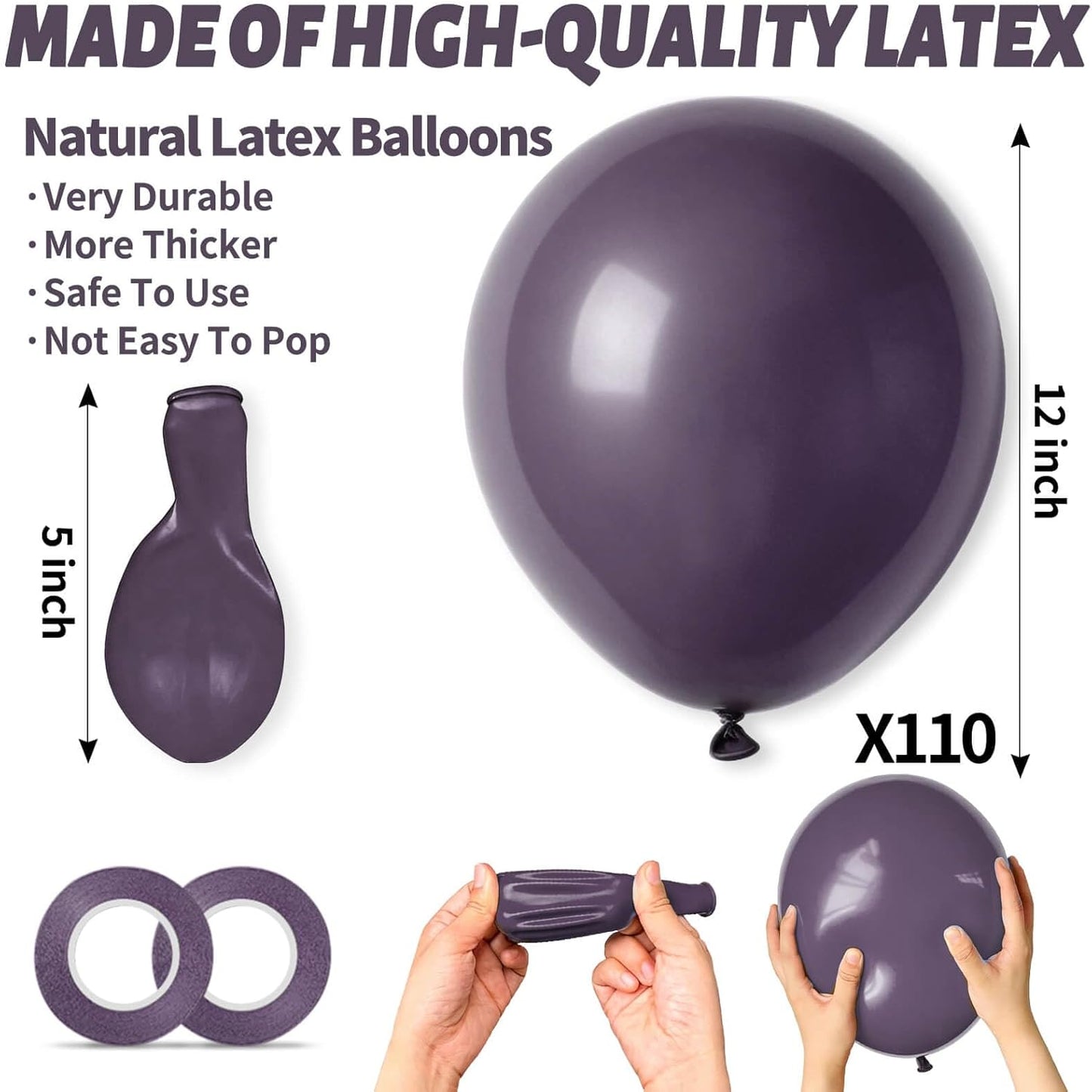 110pcs Black Balloon 12 inch, Black Latex Balloons for Birthday Party Baby Shower Wedding(with 2 Ribbons). - Colors A