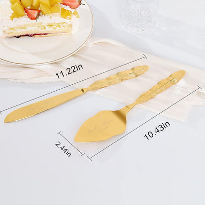 Wedding Cake Knife and Server Set, Personalized Gold Cake Cutting Set for Wedding, Engraved Classic Cake Knives Cutter Set, Pie Server, Birthday Bridal Quinceañera Gift (CUS-Flower)