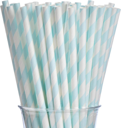 ALINK 100 White and Gold Striped Paper Straws, Biodegradable Disposable Drinking Straws for Birthday, Bridal/Baby Shower, Christmas, New Year, Party Decoration Supplies