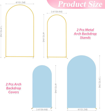 Wokceer Wedding Arch Backdrop Stand and Cover Set of 2 Metal Arch Stand with Arch Cover White 7.2FT, 6FT for Birthday Party Wedding Ceremony Bridal Baby Shower Event Decor