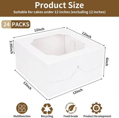 Moretoes 24pcs Cake Boxes, 10x10x5 Inches White Square Bakery Boxes with Window Cajas Pasteles for Cake, Mother's Day, Pastries, Chocolates, Cookies, Pie, Birthday Party, Wedding, Graduation
