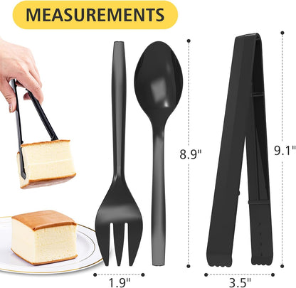 Plastic Serving Utensils, 9" Clear Disposable Utensils 18 Pack, 6 Serving Tongs, Spoons, Forks
