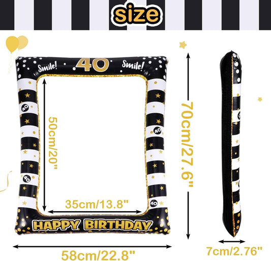 40th Birthday Inflatable Photobooth Selfie Frame & Props Set for Pictures & Decorations Giant Selfie Blow Up Photo Booth Picture Frame Photo Props Decor for 40 Years Old Birthday Party Supplies