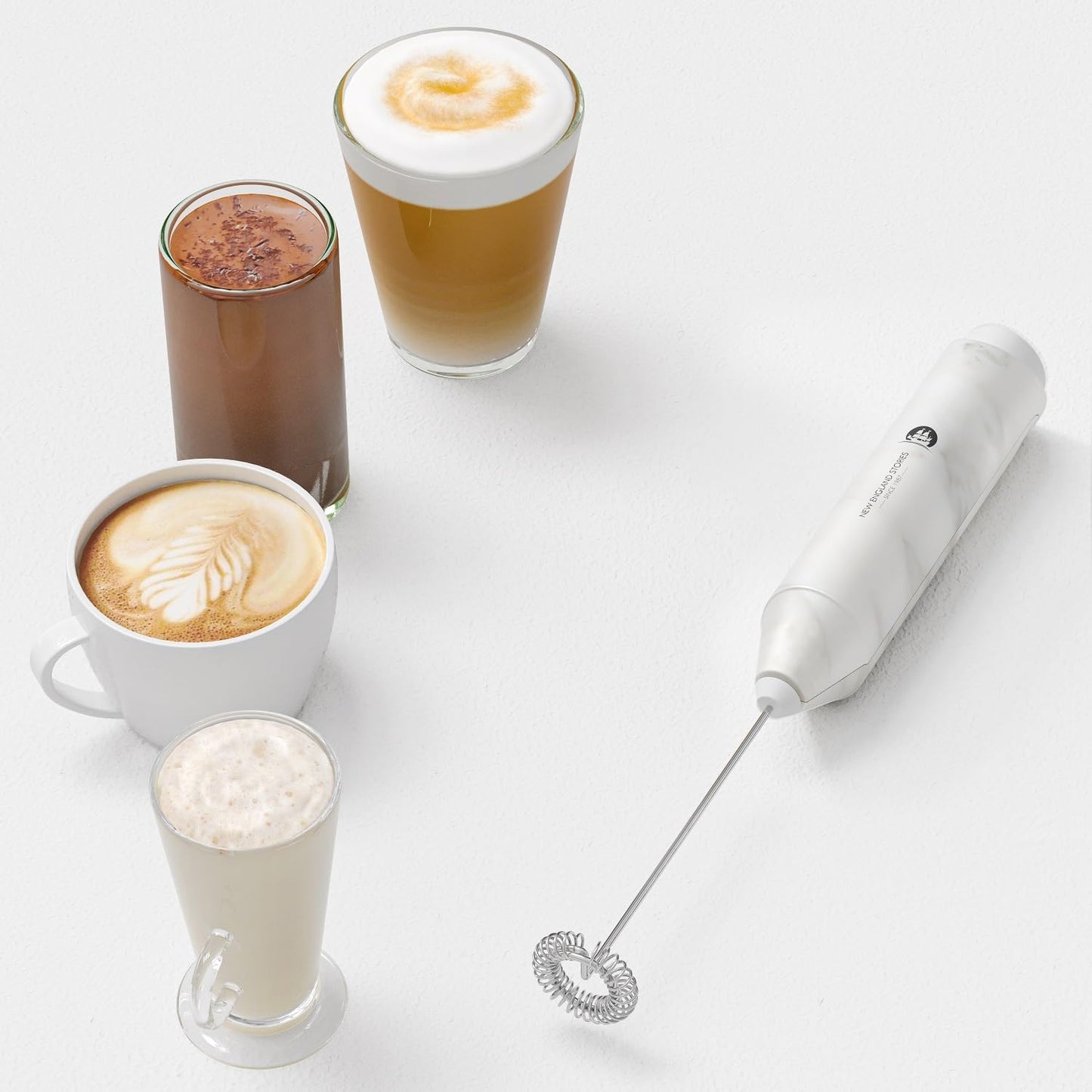 Powerful Milk Frother Wand - Mini Handheld Milk Frother with Stainless Steel Whisk - Battery-Powered Drink Mixer for Coffee, Lattes, Cappuccinos, Matcha - Coffee Enthusiasts Gift - Black
