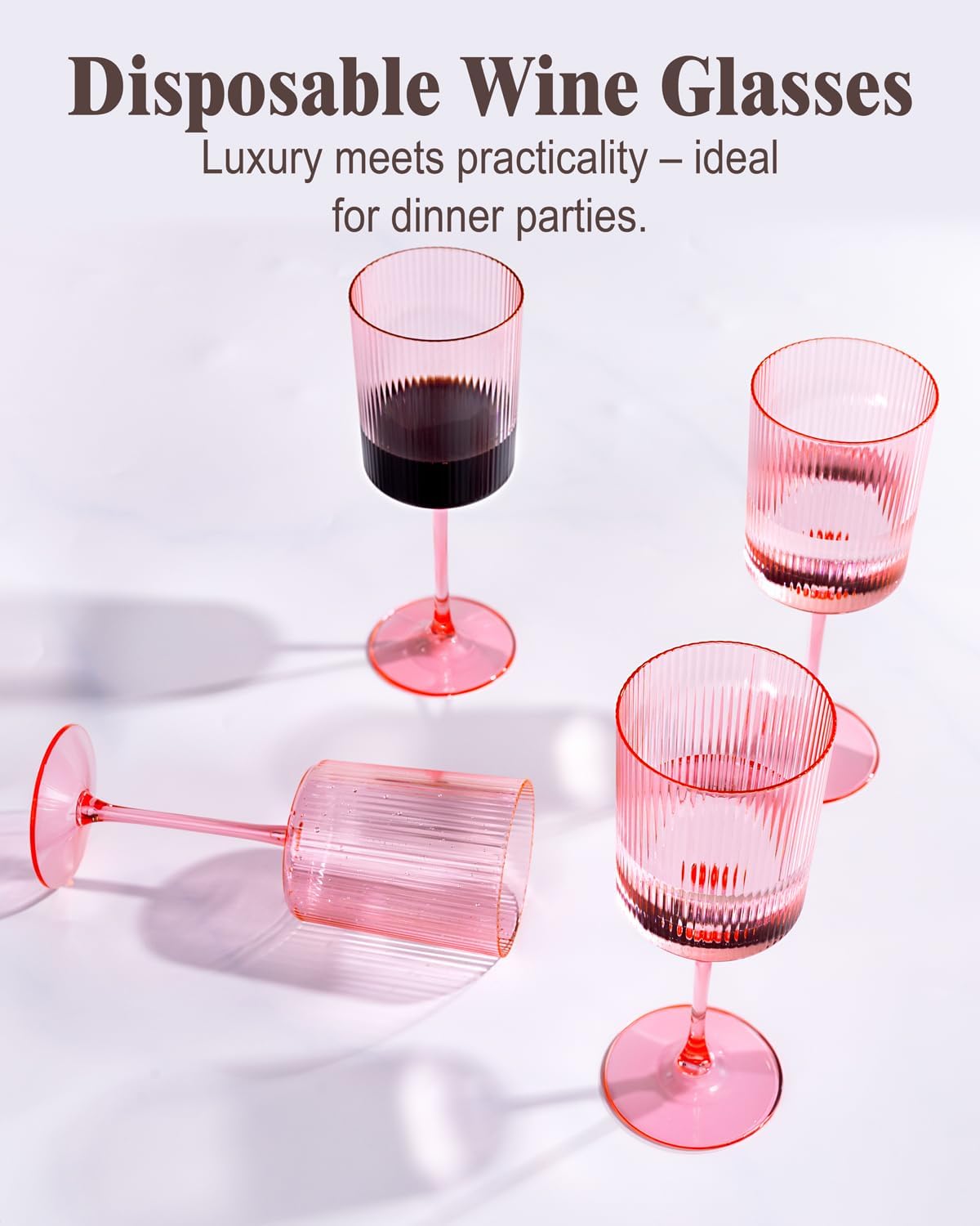 Ciaell 24 Pack Plastic Champagne Flutes - 6oz Ribbed Disposable Champagne Glasses - Clear Vintage Mimosa Glasses with Long Stem, Elegant for Weddings, Birthdays, Party