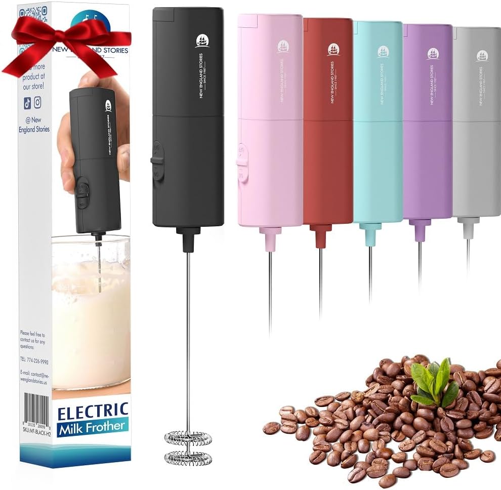 Powerful Milk Frother Wand - Mini Handheld Milk Frother with Stainless Steel Whisk - Battery-Powered Drink Mixer for Coffee, Lattes, Cappuccinos, Matcha - Coffee Enthusiasts Gift - Black