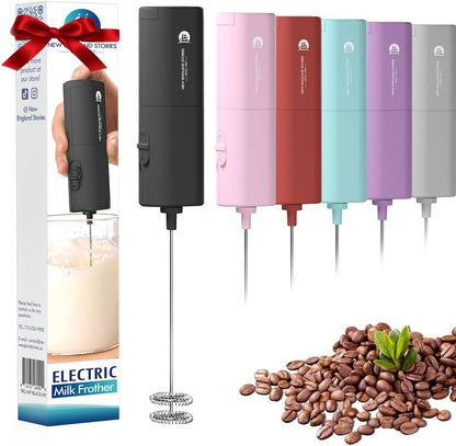 Powerful Milk Frother Wand - Mini Handheld Milk Frother with Stainless Steel Whisk - Battery-Powered Drink Mixer for Coffee, Lattes, Cappuccinos, Matcha - Coffee Enthusiasts Gift - Black