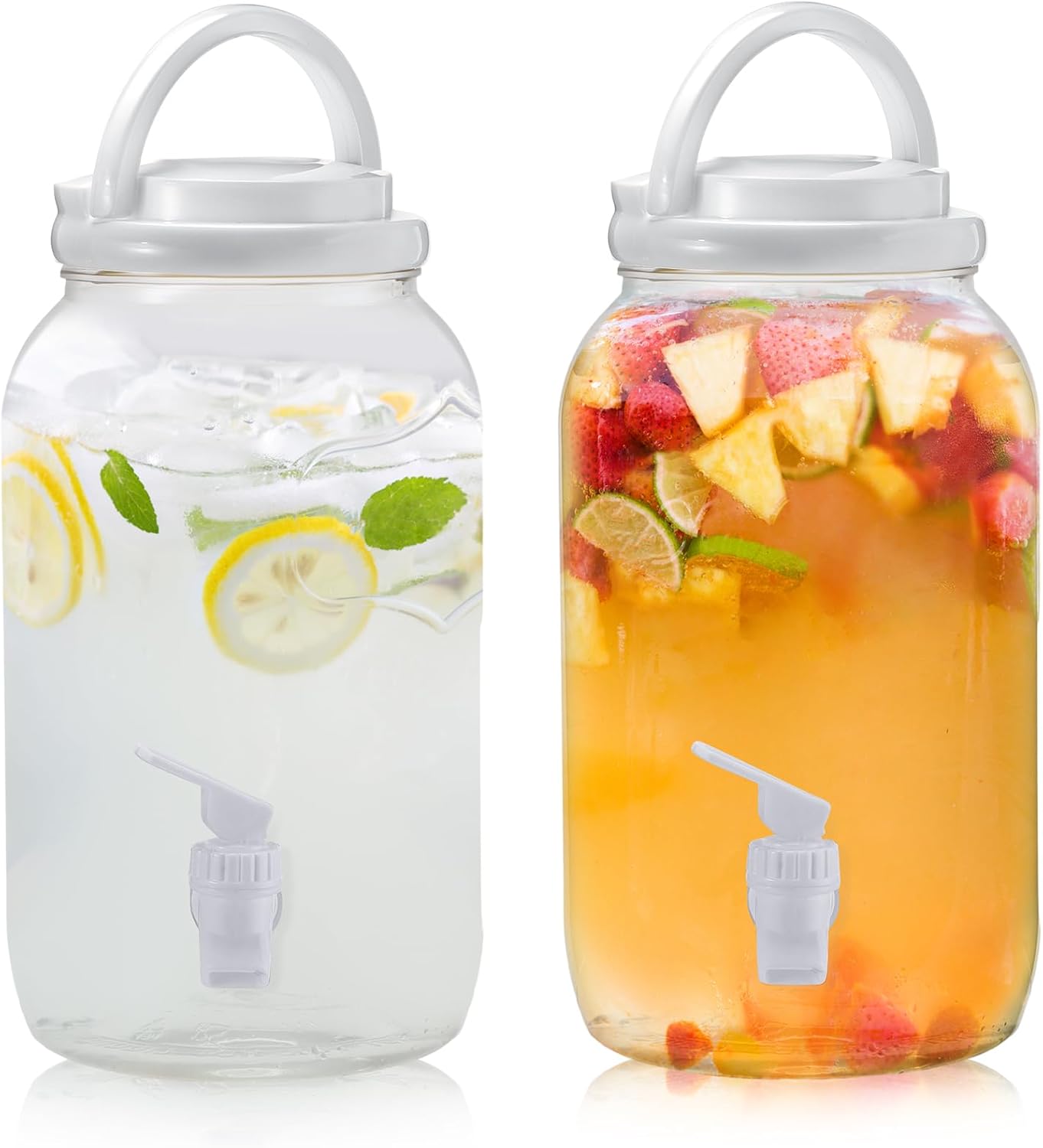Havawish 2 Pcs 1 Gallon Plastic Beverage Dispenser with Spigot Clear Summer Kitchen Fridge Drink Dispenser for Parties Lemonade Juice Tea Beer Cold Water (Red,Cylinder)