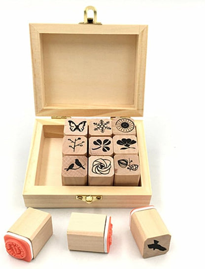 Diary Stamp Set,Wooden Rubber Signet for Children DIY Scrapbooking Card Making(25pcs,Happy Life)