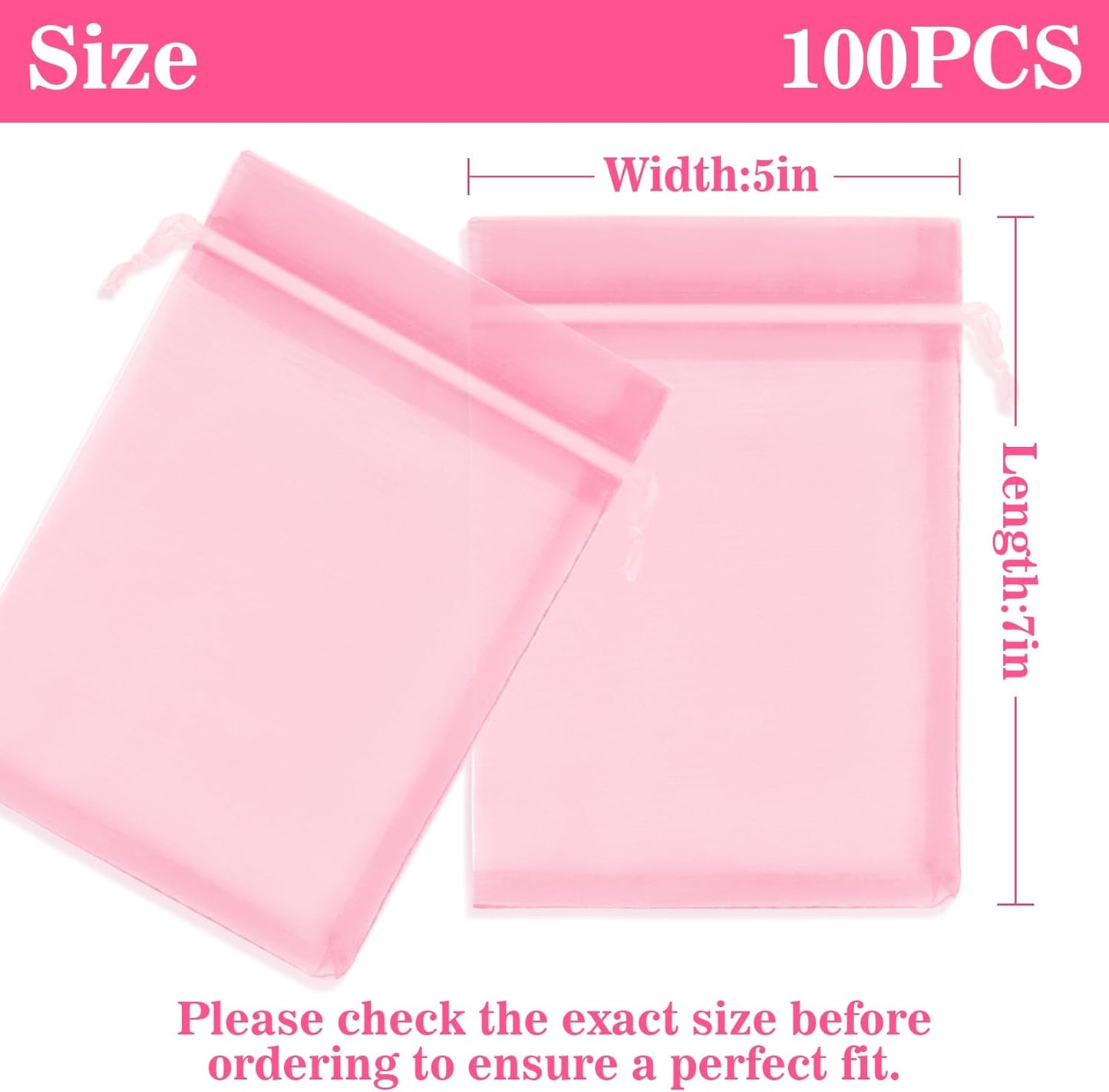 Sukh 100pcs Organza Bags 5''x7'' - White Sheer Mesh Drawstring Bags for Jewelry, Soap, Fruits, Candy, Small Gift Bags for Weddings, Valentine's Day, Mother's Day, Halloween, Thanksgiving, Christmas