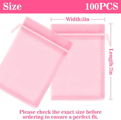 Sukh 100pcs Organza Bags 5''x7'' - White Sheer Mesh Drawstring Bags for Jewelry, Soap, Fruits, Candy, Small Gift Bags for Weddings, Valentine's Day, Mother's Day, Halloween, Thanksgiving, Christmas
