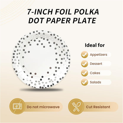 75PCS Paper Plates and Napkins Set - White and Gold Dot Disposable Party Dinnerware Includes Paper Plates, Napkins, Forks Decorations for 2026 New Year, Birthday, Wedding and Holiday, Serves 25