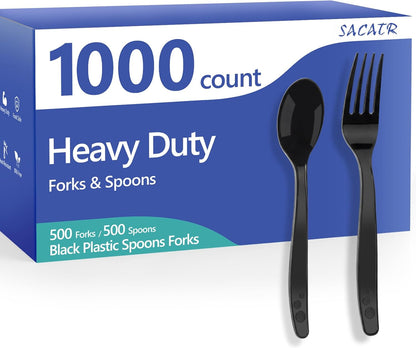 100 Count Plastic Silverware Heavy Duty -50 Forks, 50 Spoons, BPA-Free, Heat Resistant, Disposable Plastic Utensils Set, Plastic Cutlery Set, Plasticware Suitable for Party Everyday Use