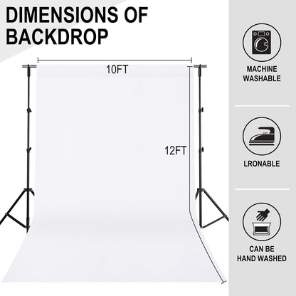 GFCC 8FTX10FT White Backdrop Background for Photography Photo Booth Backdrop for Photoshoot Background Screen Video Recording Parties Curtain