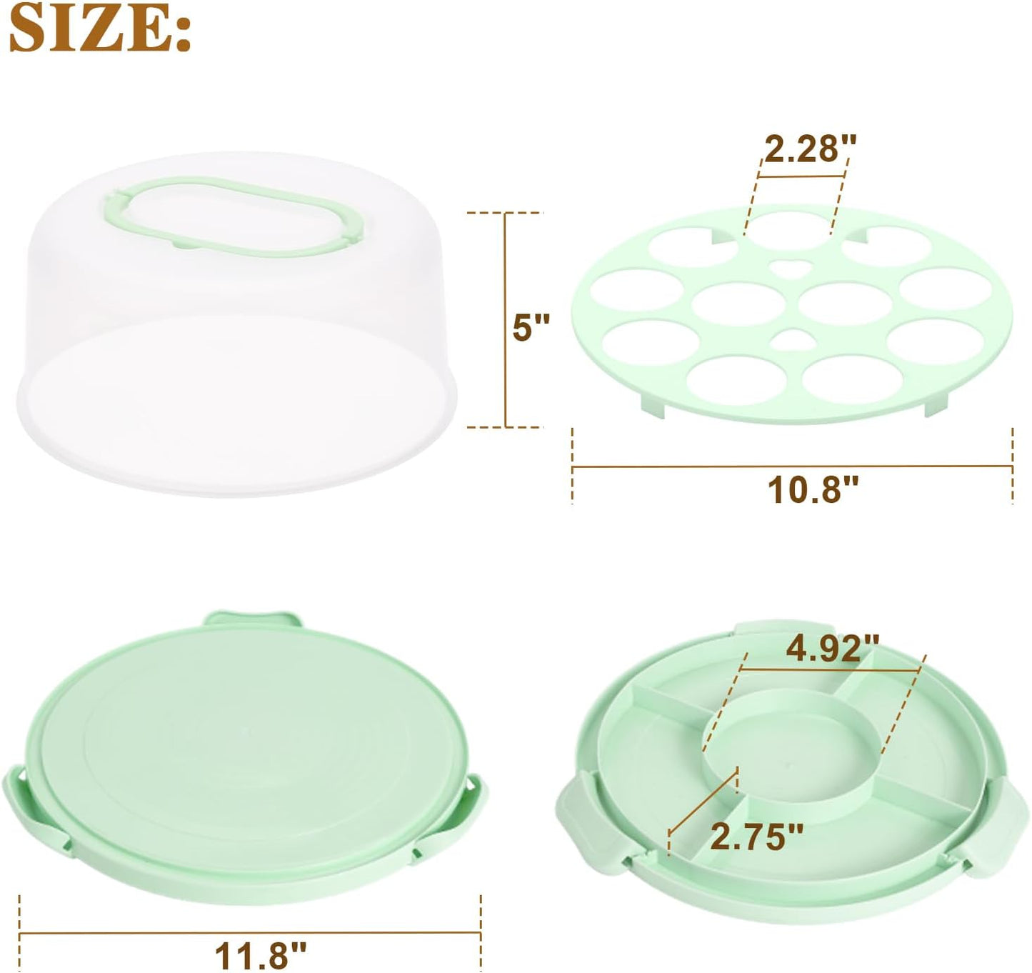 Cake Carrier with Lid and Handle, BPA-Free Cake Containers Cake Stand for 10 inch Cake with 2 Handles Cupcake Carrier - Plastic Cover Two Sided Base for Transport Pie Nuts Fruit Perfect Gifts