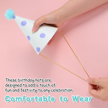 10 PCS Birthday Party Hats for Kids Adults, DIY Cone Hat with Pom Poms, Birthday Hats for Toddler Boys Girls, Paper Party Hat Fun Photo Props Baby Shower Celebration