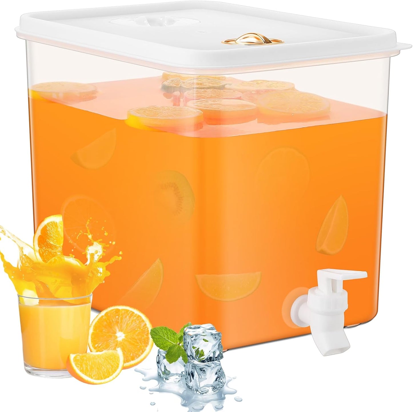 Domensi 2 Pack 2 Gallon Drink Dispenser for Fridge with Spigot Water Dispenser Leak Proof Lids Filter Screen Beverage Juice Container Sealed Plastic Lemonade Milk Cold Hot Drink Tea Jug for Party