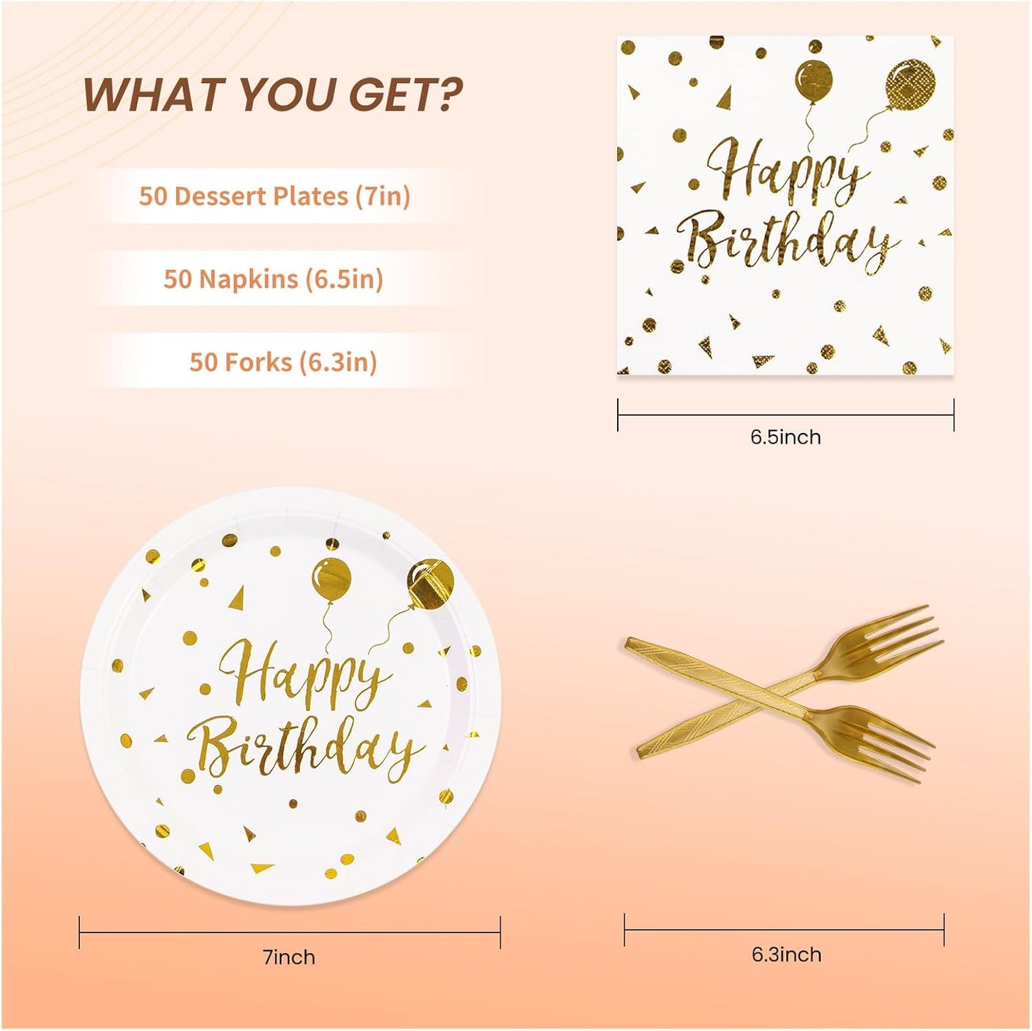 75PCS Paper Plates and Napkins Set - White and Gold Dot Disposable Party Dinnerware Includes Paper Plates, Napkins, Forks Decorations for 2026 New Year, Birthday, Wedding and Holiday, Serves 25