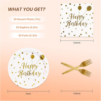 75PCS Paper Plates and Napkins Set - White and Gold Dot Disposable Party Dinnerware Includes Paper Plates, Napkins, Forks Decorations for 2026 New Year, Birthday, Wedding and Holiday, Serves 25