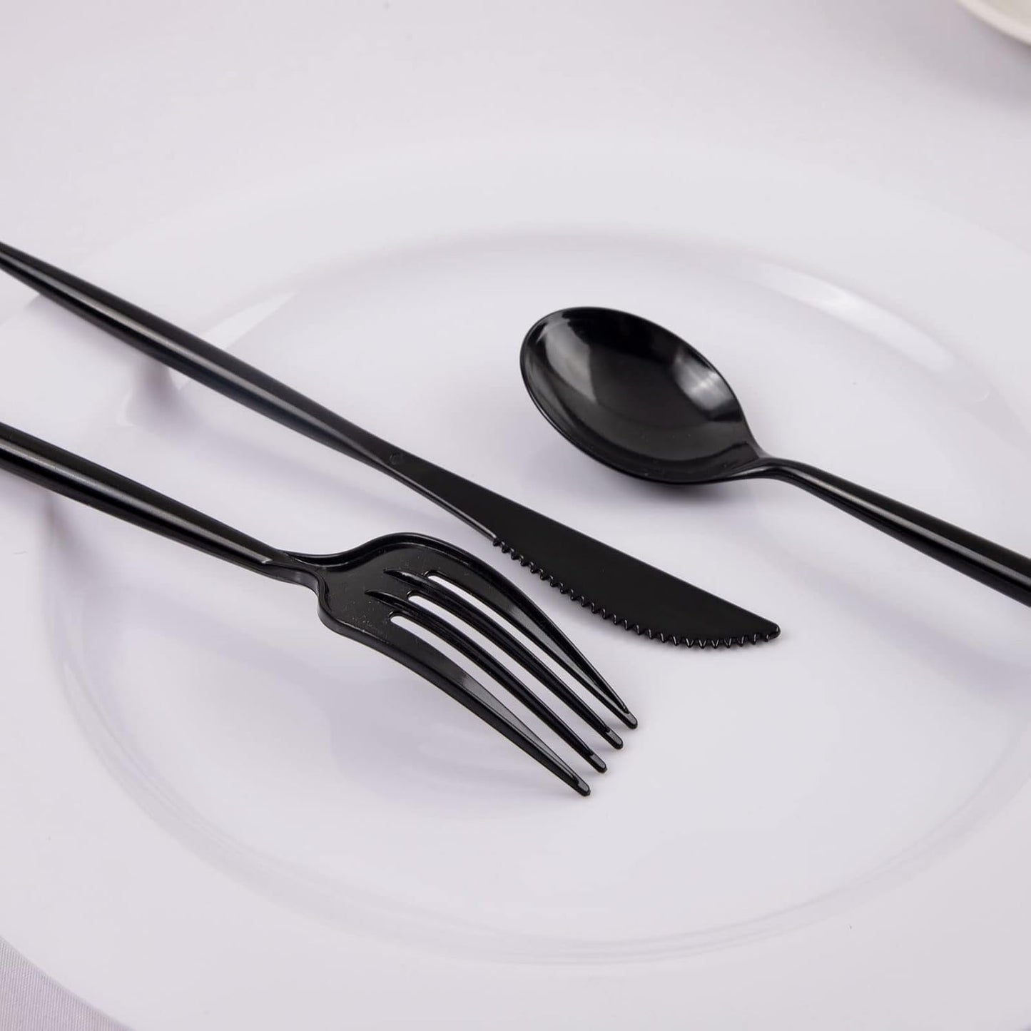 Supernal 180pcs Black Plastic Silverware Set - Heavy Duty Disposable Utensils (60 Forks, 60 Knives, 60 Spoons) - Elegant Black Cutlery for Parties, Weddings & BBQ