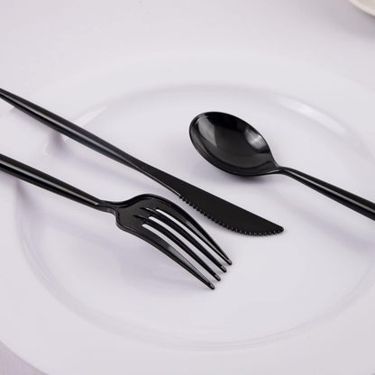 Supernal 180pcs Black Plastic Silverware Set - Heavy Duty Disposable Utensils (60 Forks, 60 Knives, 60 Spoons) - Elegant Black Cutlery for Parties, Weddings & BBQ