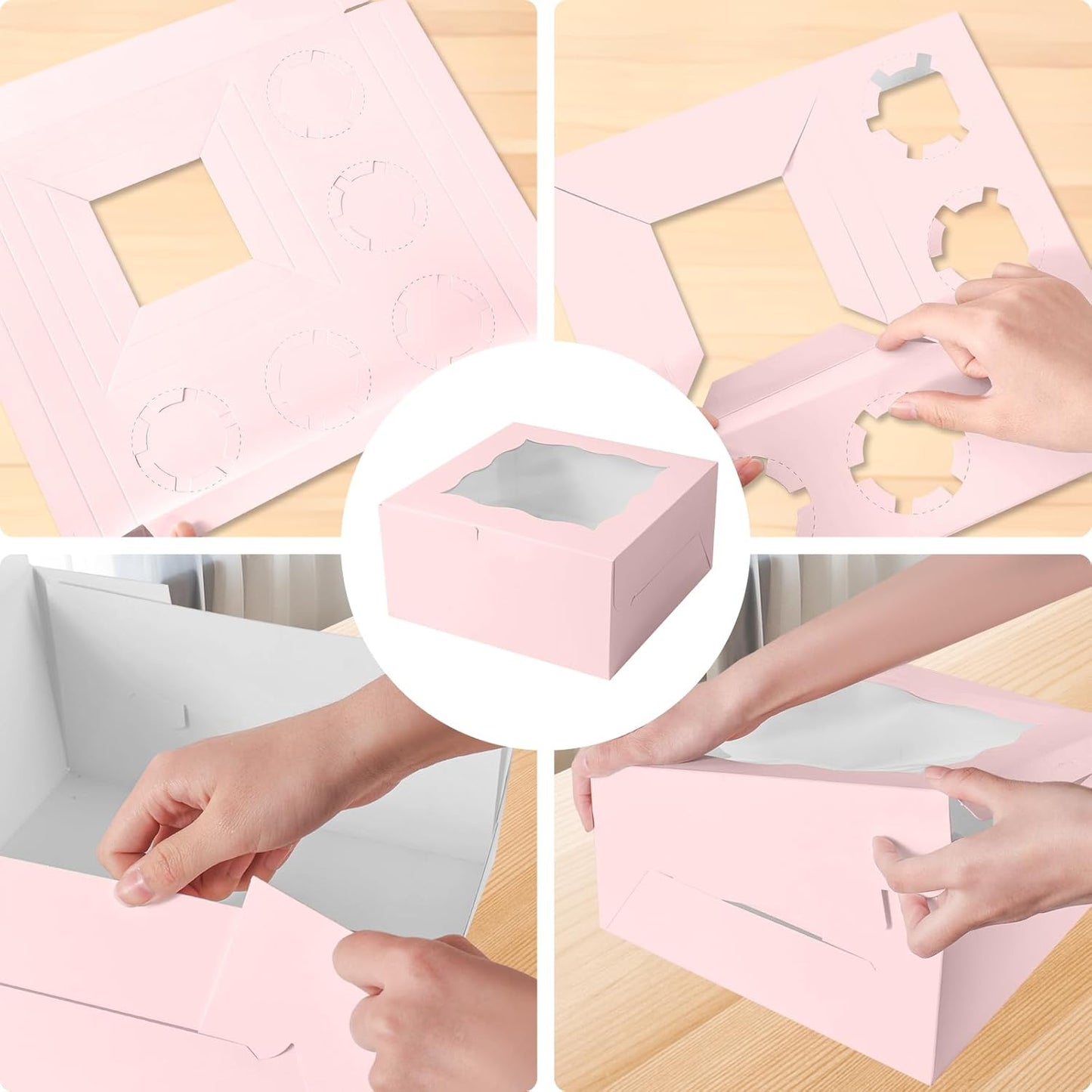 10 Packs Bento Cake and Cupcake Box 3 Holes Fit 2 Cupcakes and 1 Mini Cake Box with Clear Window and Stickers for Cake Cupcake Cookie or Easter and Mother’Day. (1+2/10pcs)