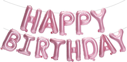 PIGETALE Happy Birthday Banner, 16 Inch Mylar Foil Letters Sign Bunting Happy Birthday Balloon Letters Balloons Reusable Ecofriendly Material for Girls Boys Kids Women Men (Hot Pink)