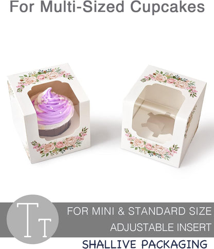 100 Pcs Kraft Brown Cupcake Boxes Individual Bulk Paper Cupcake Containers Single with Insert and Window, Pop up Cookie Boxes and Cocoa Bombs Boxes Packaging for Bakery Gift Giving