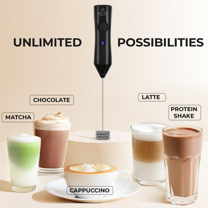 Zulay Kitchen Powerful Milk Frother Wand With Duracell Batteries - Ultra Fast Handheld Drink Mixer - Electric Whisk Foam Maker for Coffee, Lattes, Cappuccino & Matcha - Z1 Motor - Black - Colors D