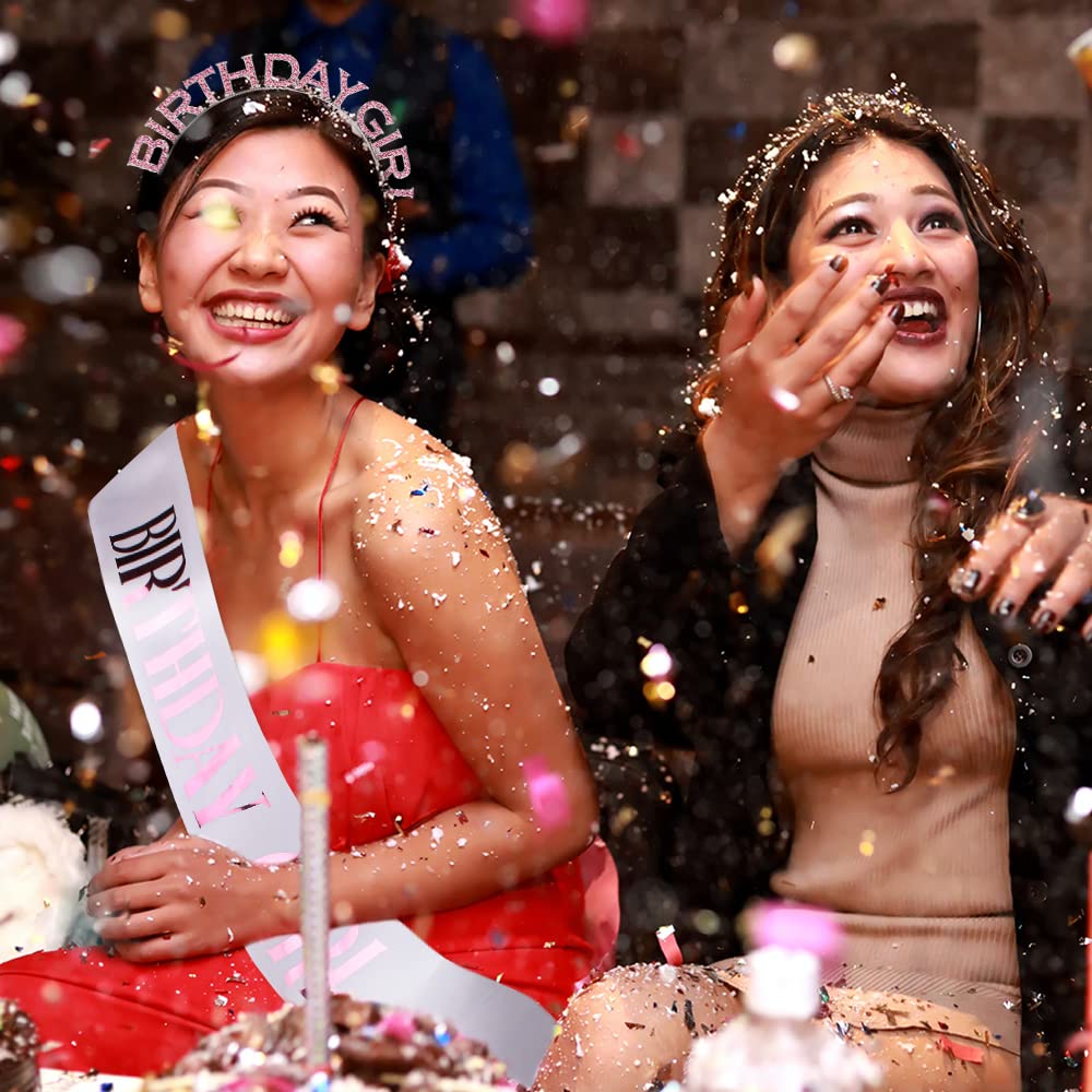 AOPRIE Birthday Girl Crown for Women with Sash Rose Gold Tiara for Women Headband Princess Crown Rhinestone Happy Birthday Accessories