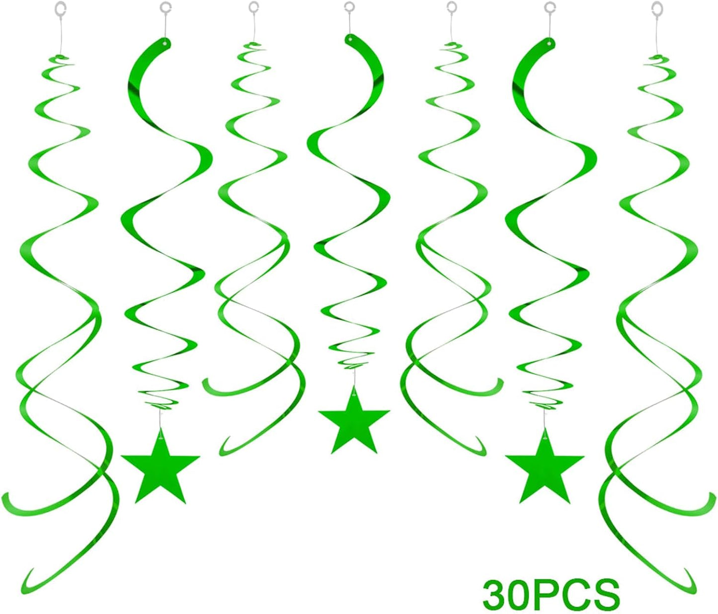 Star Party Hanging Swirls, 30 PCS, Green Foil Ceiling Party Favors for Birthday Decorations, Babyshower,Graduation