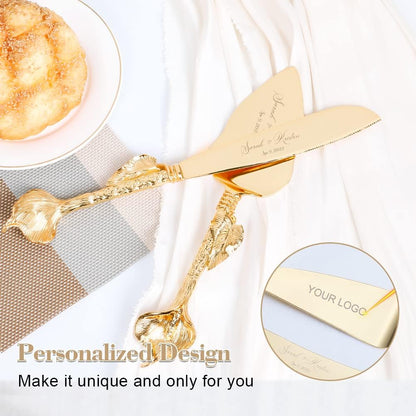 Cake Cutting Set for Wedding, Personalized Gold Cake Knife and Server Set, Custom Cake Serving Set, Engraved Pastry Pie Server Cake Pizza Cutter, Birthday Bridal Gift (F-Classic)