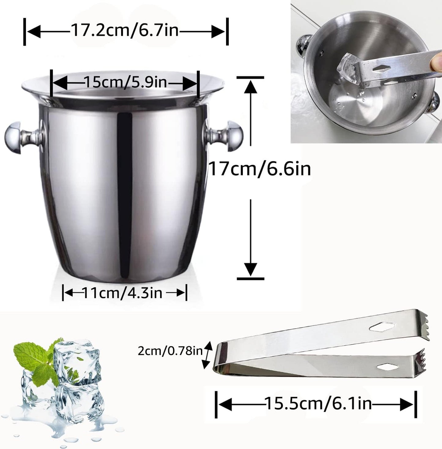 Ice Buckets - Champagne Ice Bucket with Tongs, Golden Trumpet Ice Bucket Stainless Steel Mirror Reflection Wine Cooler for Cocktail Bar Beer Red Wine Liquor Beverages Party,Ice Frozen Longer, 2.5L