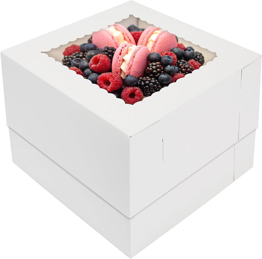 Moretoes Tall Cake Boxes 10x10x8 Inches with Window 10pcs Cajas Para Pasteles Cake Box 10 Inch for Donuts, Pie, Cookies, Valentine's Day, Mother's Day, Wedding, Birthday (White)