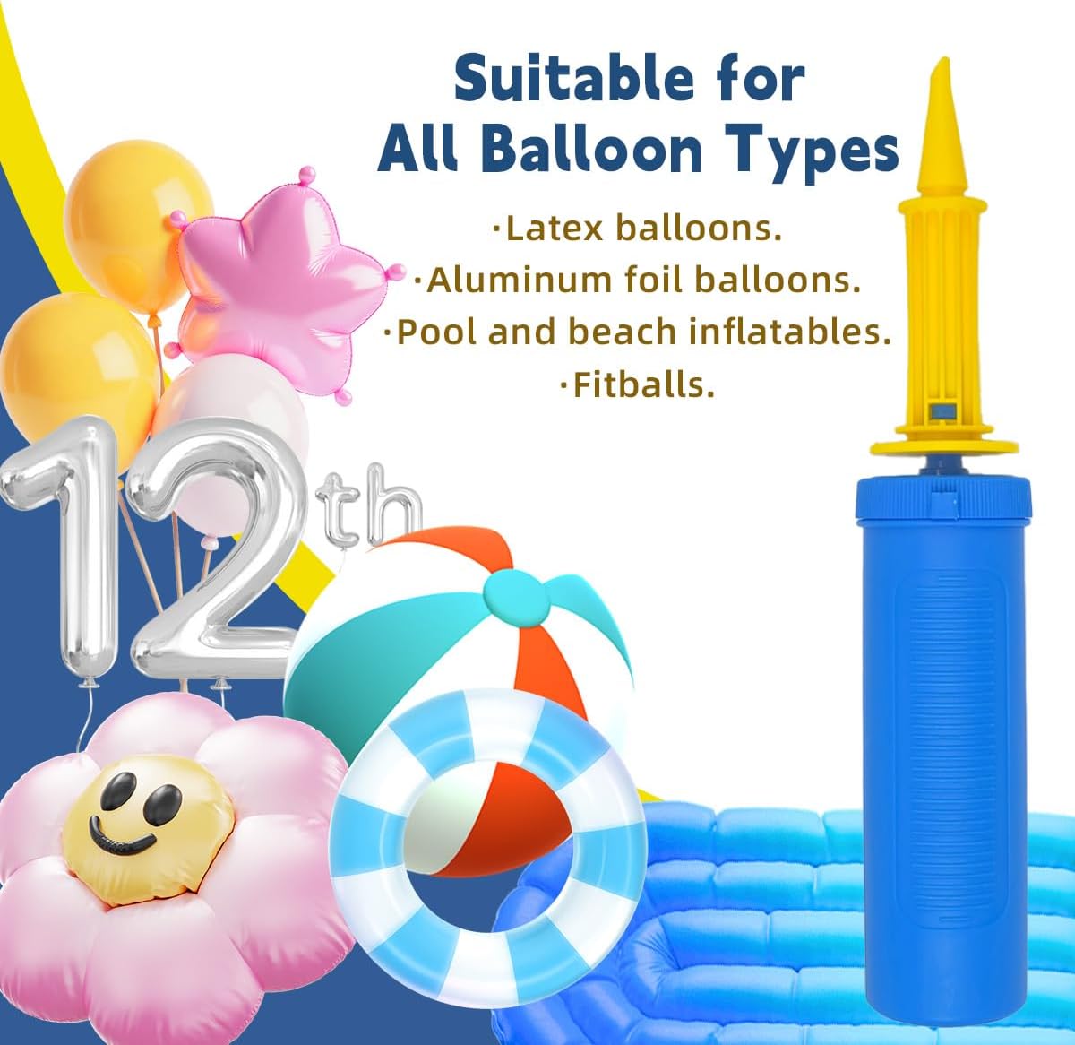 SUSWIM Balloon Pump Handheld Two-Way Dual Action,Double-Way Air Intake Portable Manual Inflator for Balloons,Swimming Rings, Inflatable Toys, Party Decorations