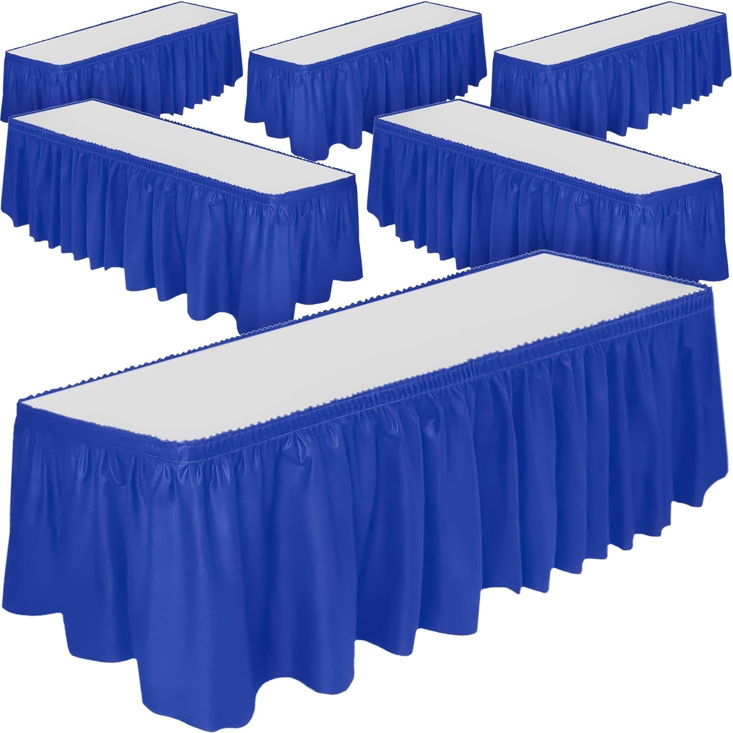DecorRack 2 Pack Table Skirts, 29 in x 14 ft Each, Multi Pack -BPA Free- Plastic Tableskirt, Disposable, Reusable, Rectangular Tablecloth Skirt, White (2 Pack)