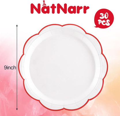 NatNarr 30 Pcs Sage Green Paper Plates, 7 Inch Scalloped Paper Plates Small Dessert Cake Plate Cute Party Plate Disposable Sage Greens Party Supplies for Wedding, Baby Bridal Shower, Birthday