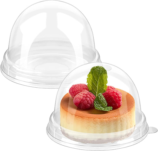 Zezzxu 50 Pack Mini Cake Containers, Clear Plastic Small Cupcake Boxes with Dome Lids for Individual Chocolate Covered Cookies, Strawberry, Mooncake (Gold)