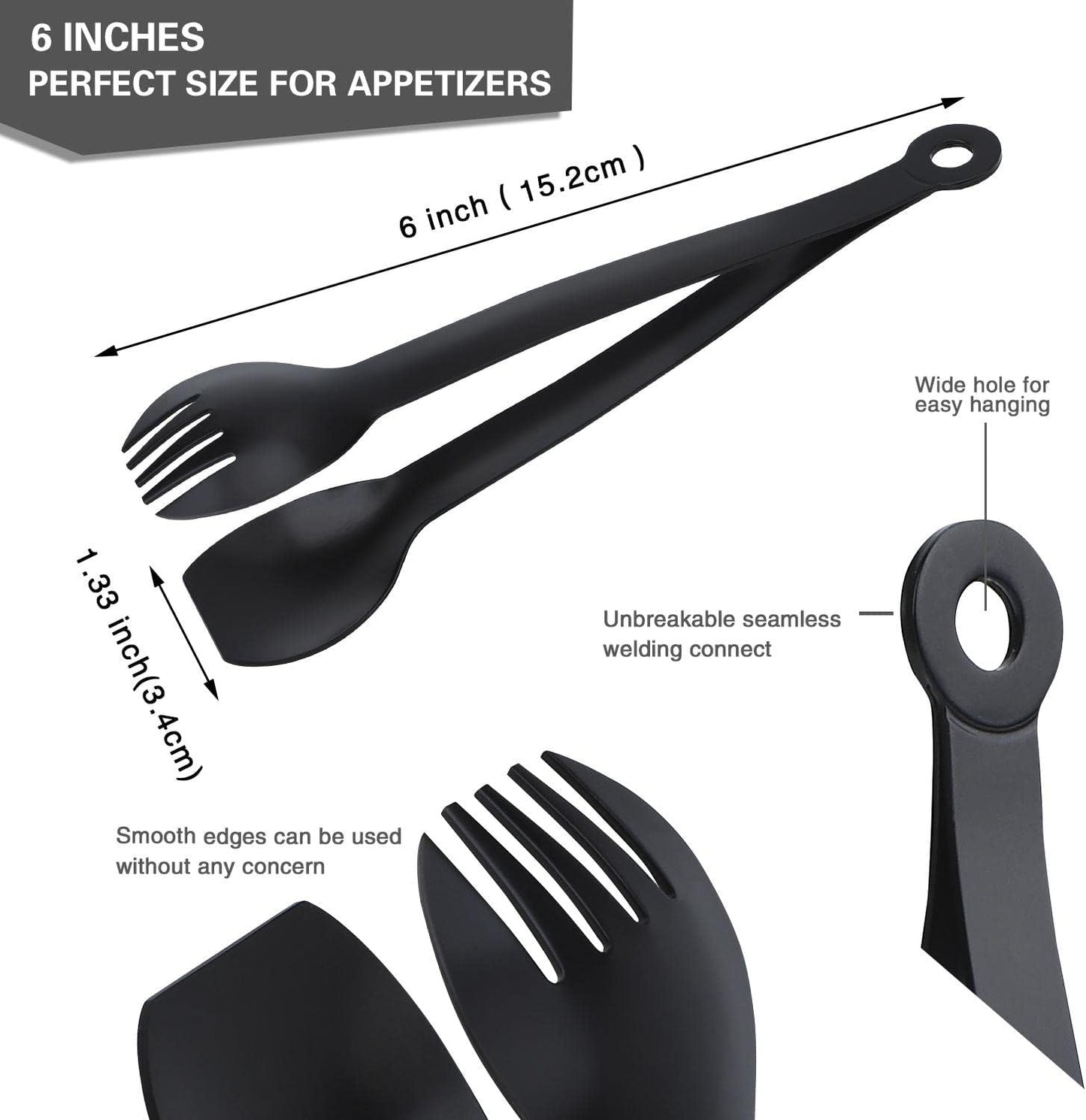 Mini Appetizer Tongs Stainless Steel Set of 4, MSY BIGSUNNY Small Serving Tongs, 6 Inch(15.2cm, Silver)