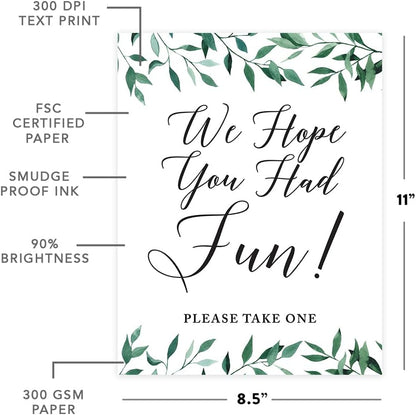 Andaz Press Wedding Party Signs, Natural Greenery Green Leaves, 8.5x11-inch, Bridal Shower Scavenger Hunt, 1-Pack - Colors B