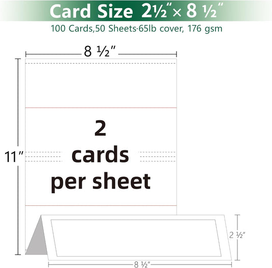 100 Tent Cards,Printable Place Card for Table Setting,2.5x8.5 Inch,Name Cards for Laser or Inkjet Printers,Wedding,Dinner Party,Buffet,50 Sheets