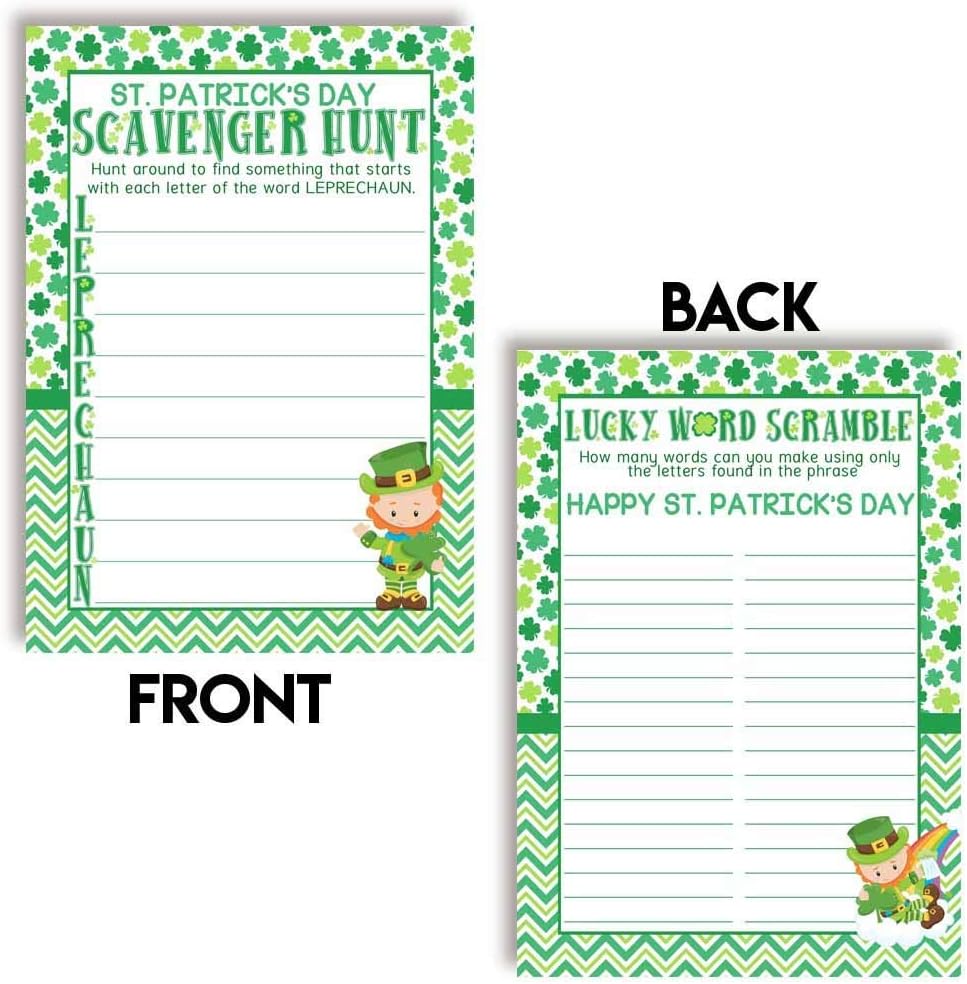 St. Patrick's Day Scavenger Hunt Word Scramble Holiday Fill In Game Cards, Ten 5" x 7" Fill In The Blank Cards by AmandaCreation