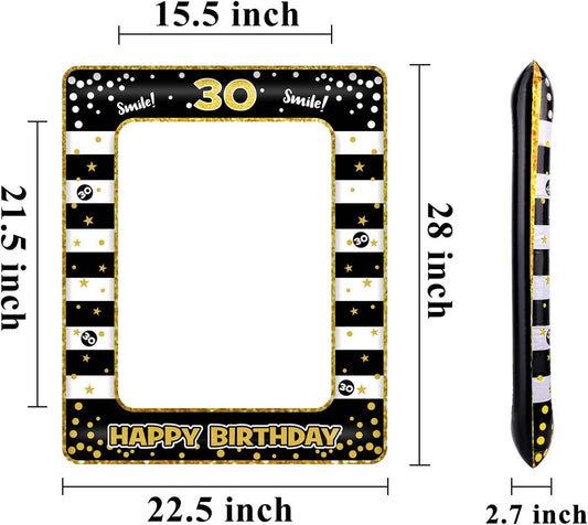 Andiker 40th Inflatable Birthday Selfie Frame, Black Gold Photo Booth Props Funny Picture Frame for Party Decorations
